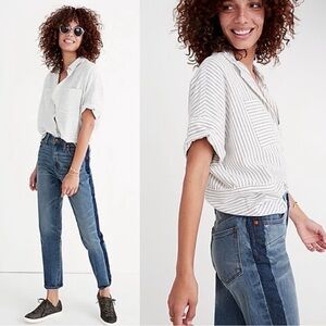 Madewell The High Rise Slim Boyjean Jeans Two Tone Tuxedo Stripe Edition Size 27
